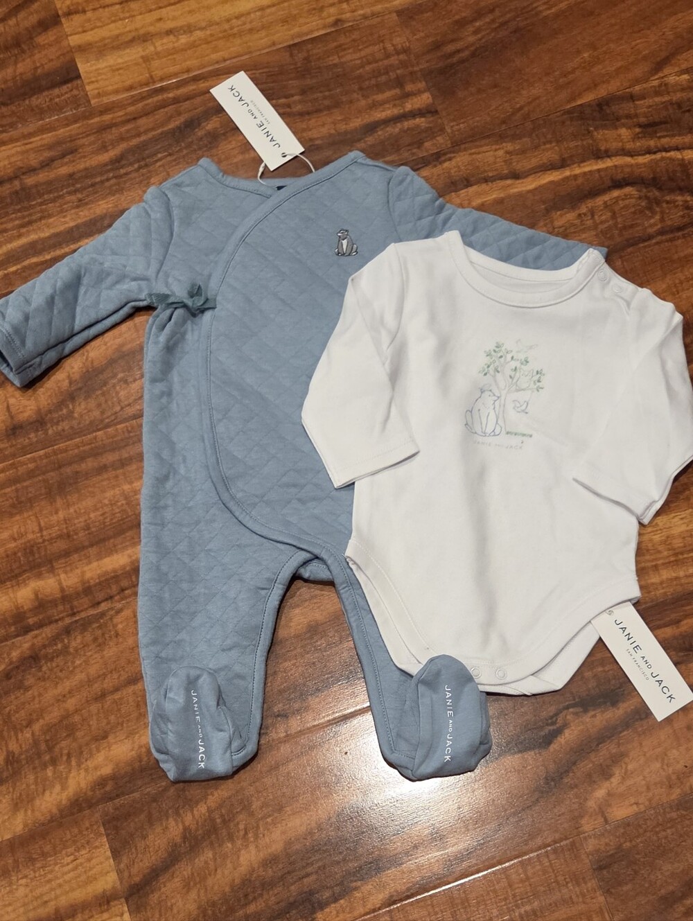 Janie and Jack NWT 0-3 Months Quilted Footie Romper and Bear Bodysuit